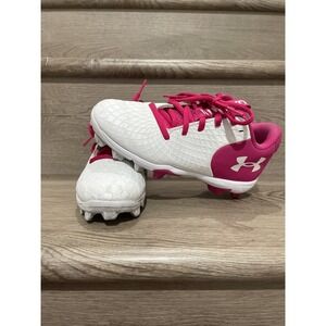 Under Armour Size 2Y White Pink Molded Cleats Youth Baseball Softball